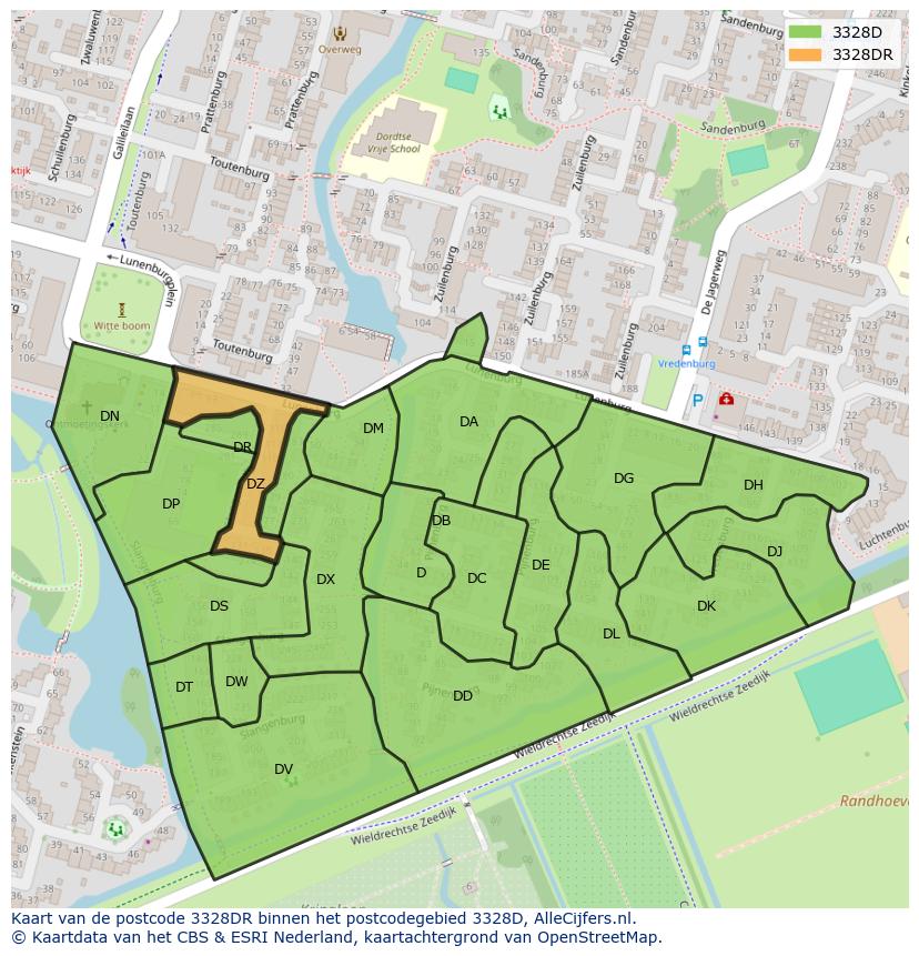Afbeelding van het postcodegebied 3328 DR op de kaart.