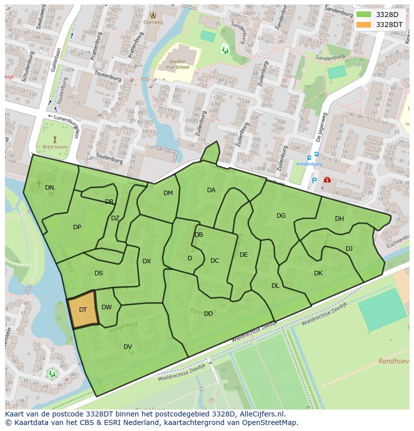 Afbeelding van het postcodegebied 3328 DT op de kaart.