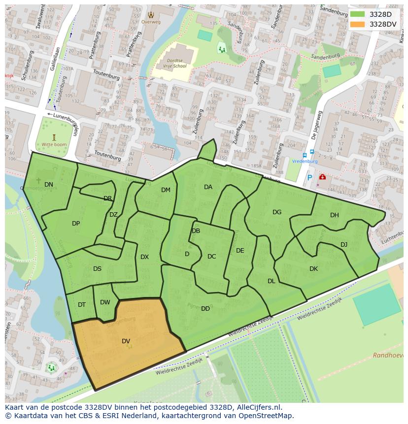 Afbeelding van het postcodegebied 3328 DV op de kaart.