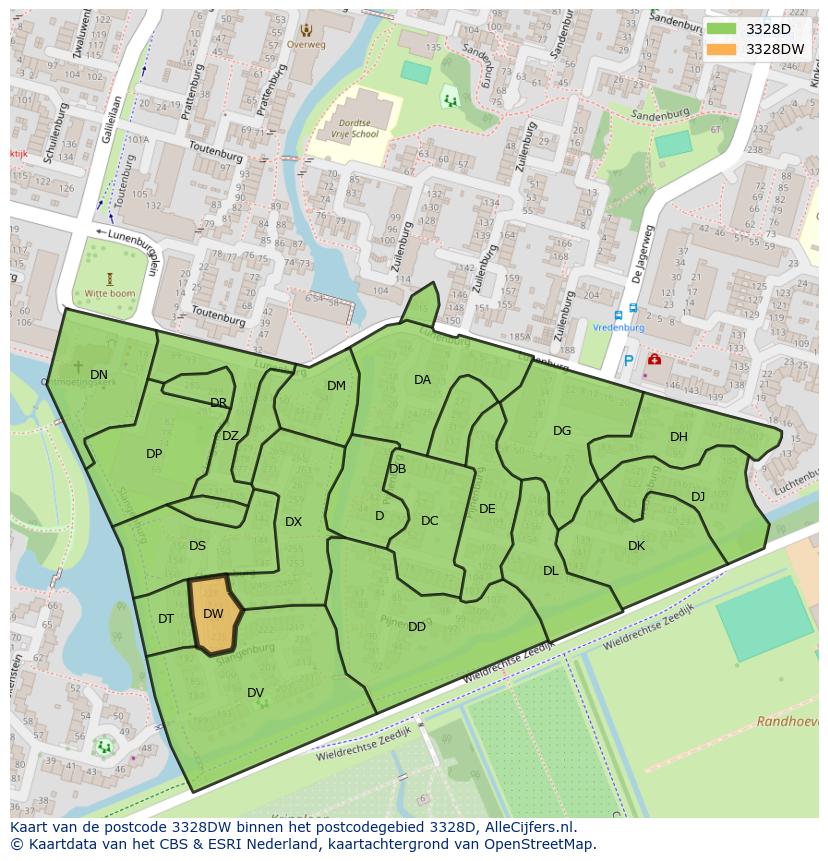Afbeelding van het postcodegebied 3328 DW op de kaart.