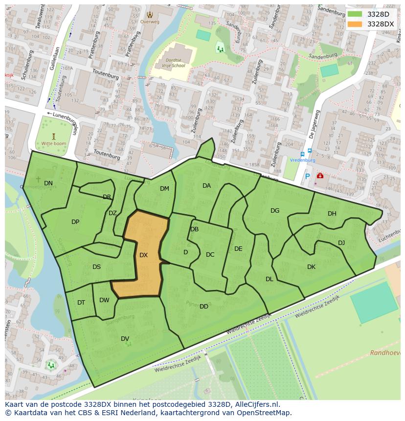 Afbeelding van het postcodegebied 3328 DX op de kaart.