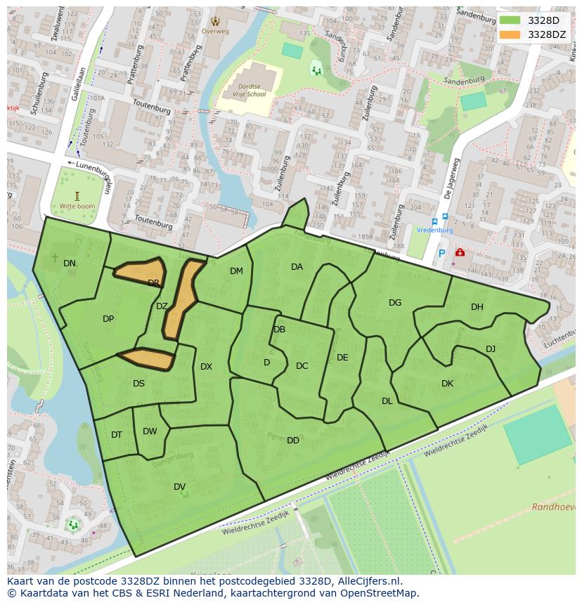 Afbeelding van het postcodegebied 3328 DZ op de kaart.