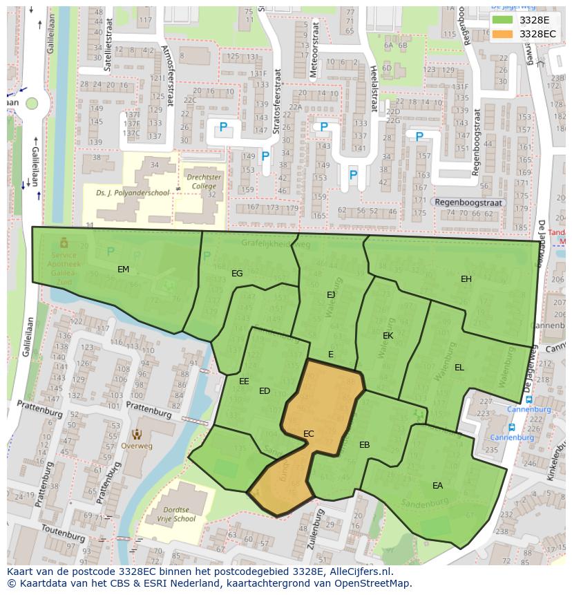 Afbeelding van het postcodegebied 3328 EC op de kaart.