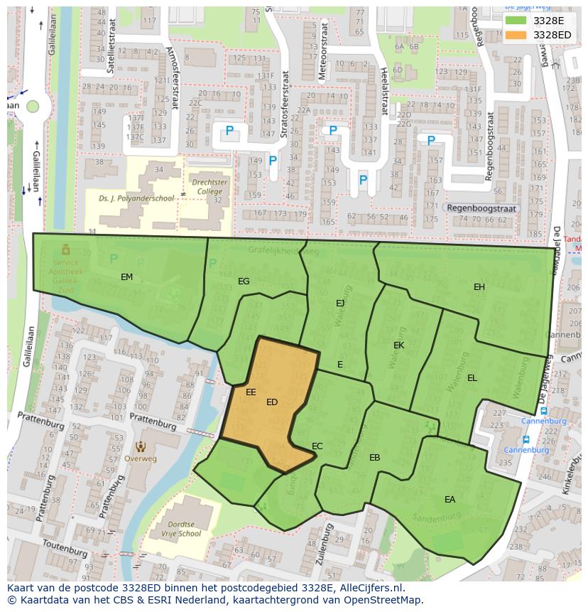 Afbeelding van het postcodegebied 3328 ED op de kaart.