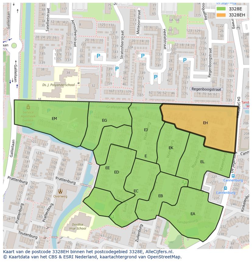 Afbeelding van het postcodegebied 3328 EH op de kaart.