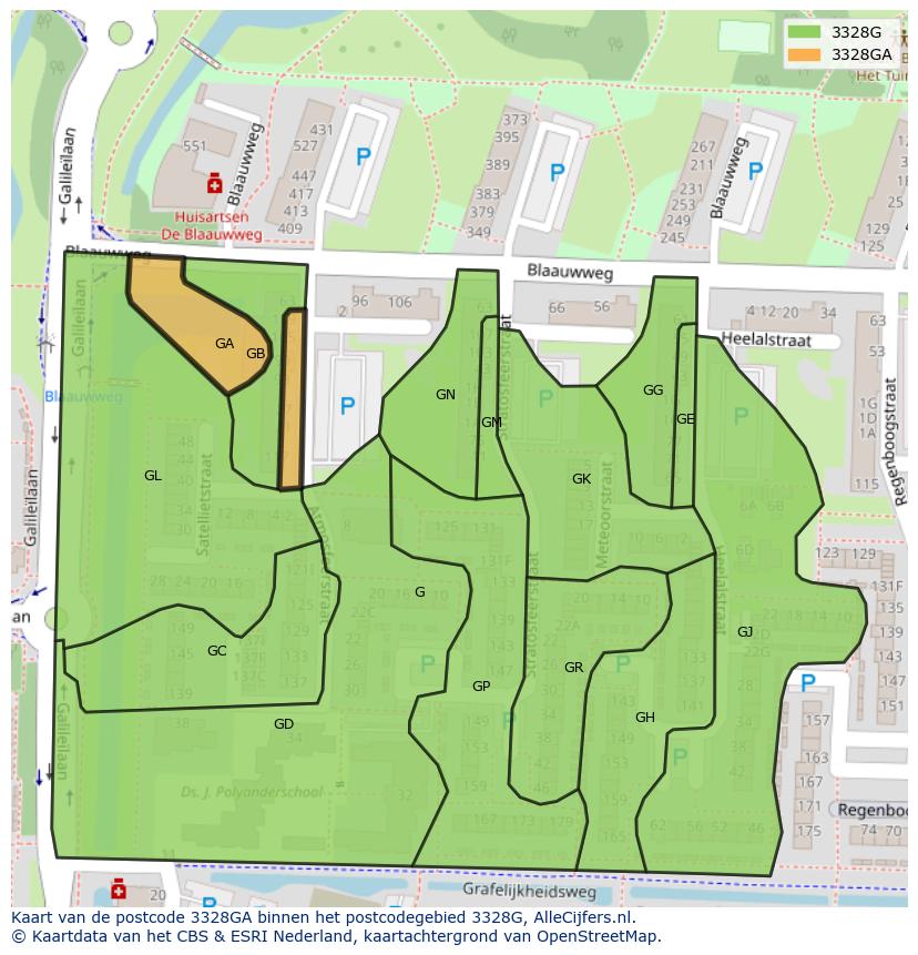 Afbeelding van het postcodegebied 3328 GA op de kaart.