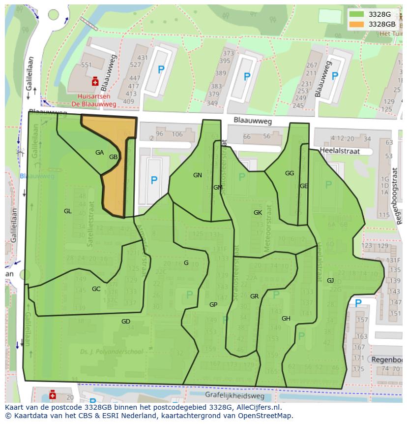 Afbeelding van het postcodegebied 3328 GB op de kaart.