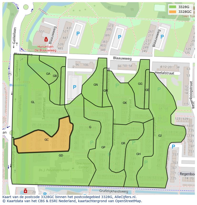 Afbeelding van het postcodegebied 3328 GC op de kaart.