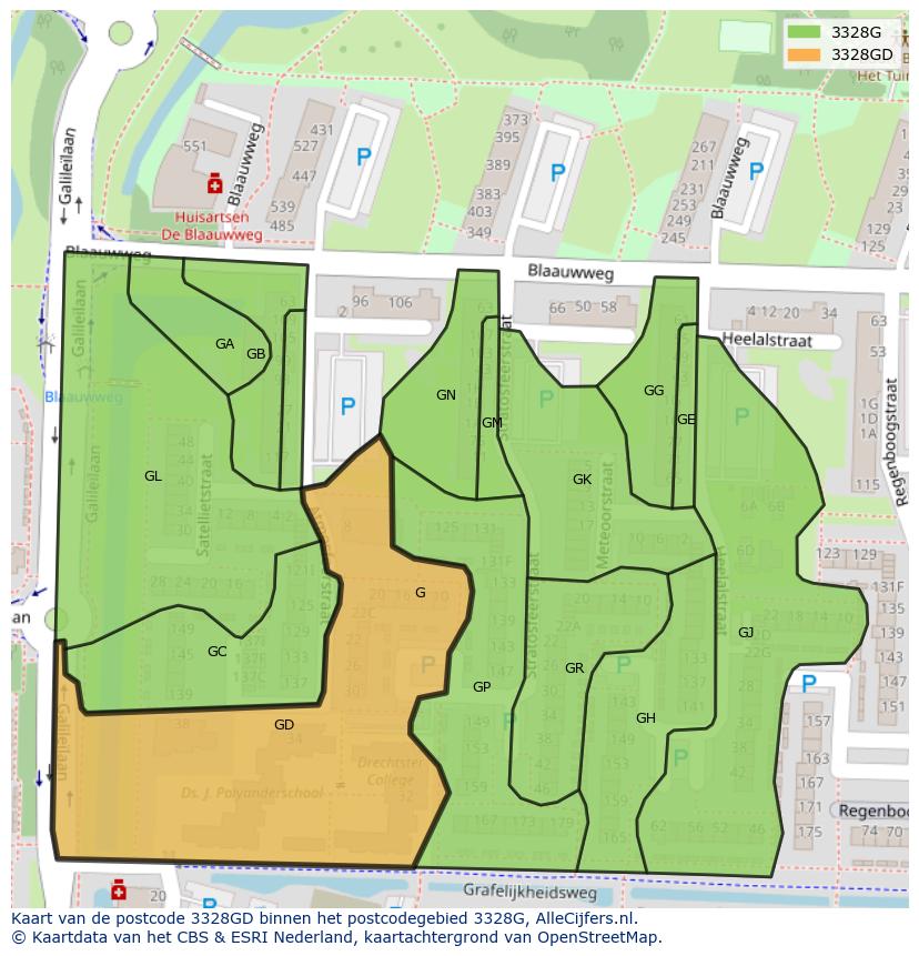Afbeelding van het postcodegebied 3328 GD op de kaart.