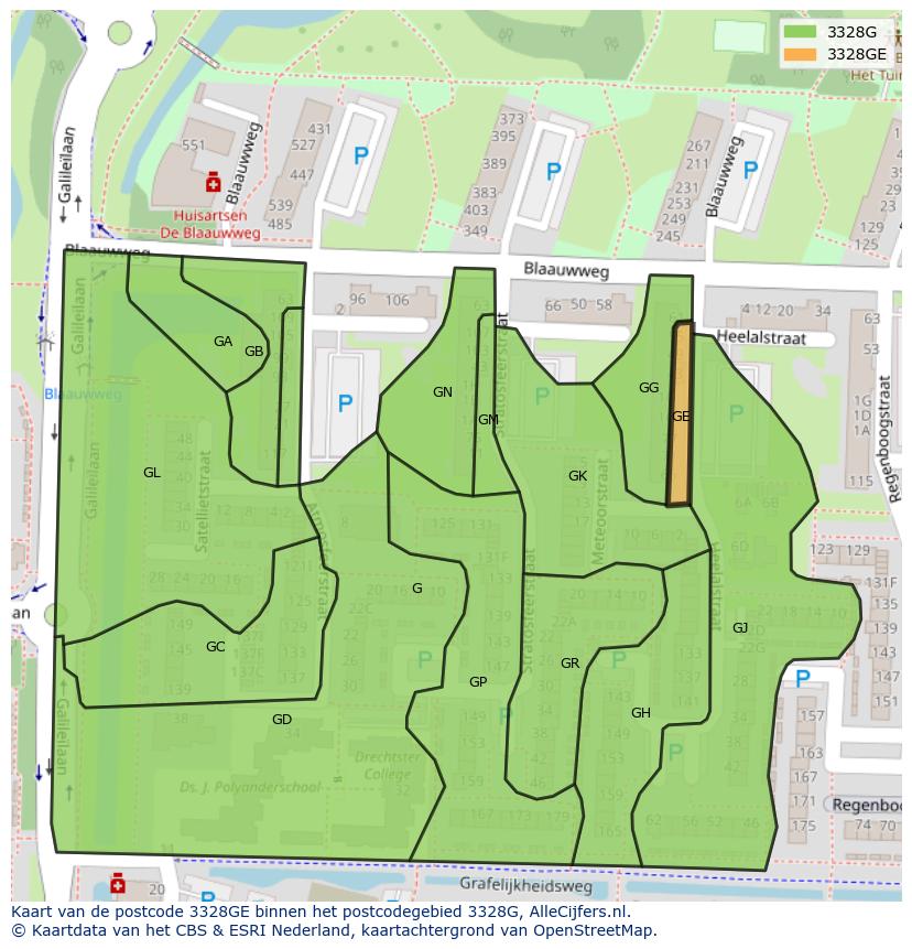 Afbeelding van het postcodegebied 3328 GE op de kaart.
