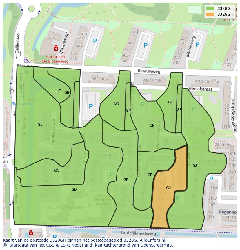 Afbeelding van het postcodegebied 3328 GH op de kaart.
