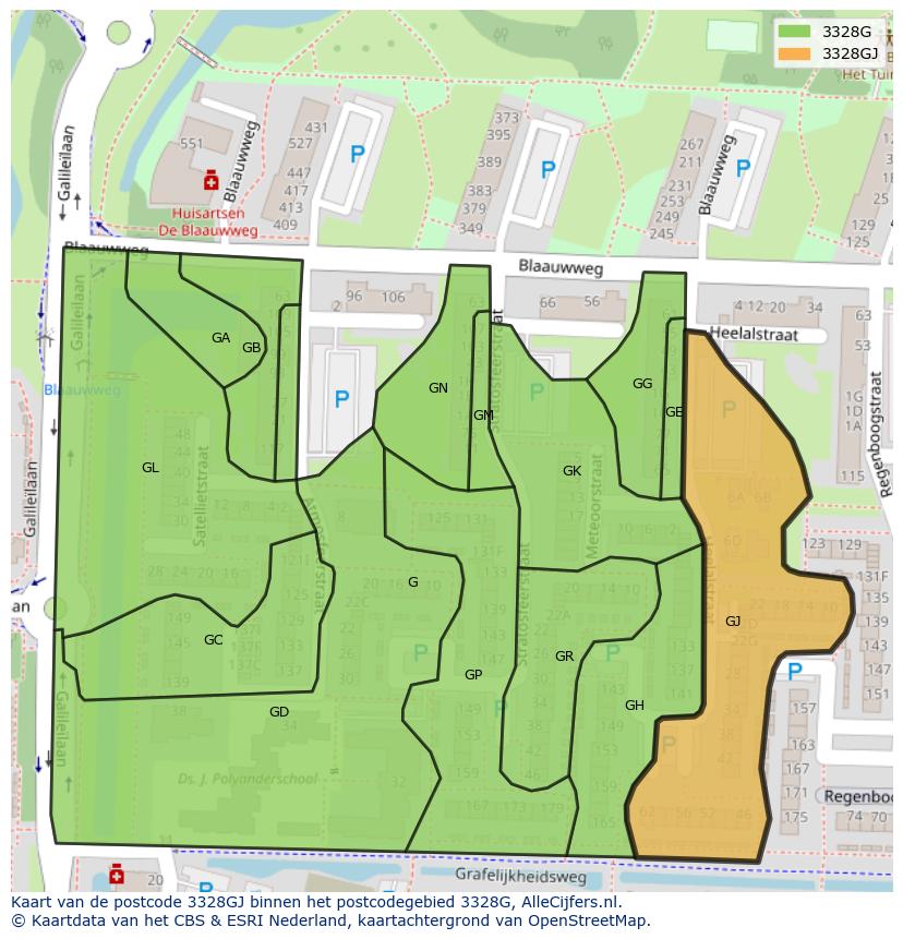 Afbeelding van het postcodegebied 3328 GJ op de kaart.