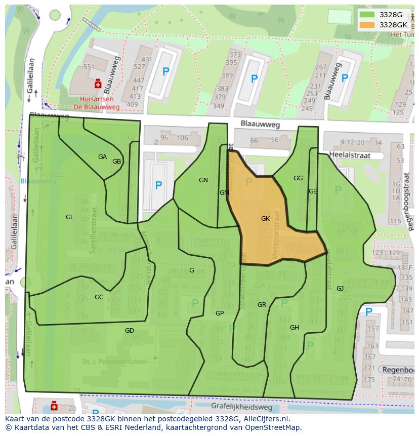 Afbeelding van het postcodegebied 3328 GK op de kaart.