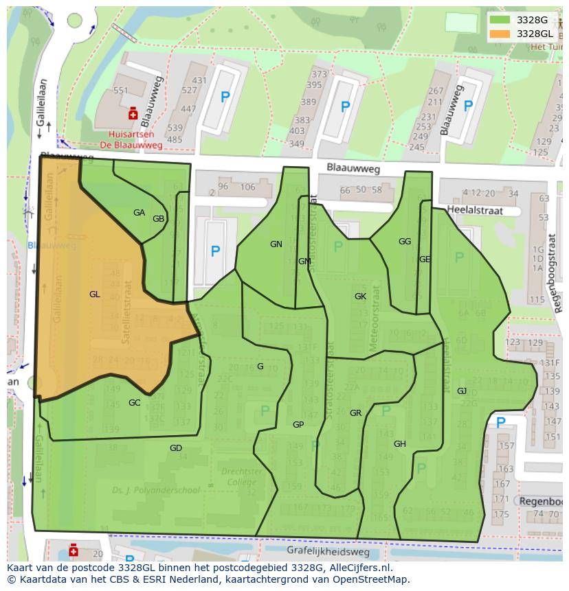 Afbeelding van het postcodegebied 3328 GL op de kaart.