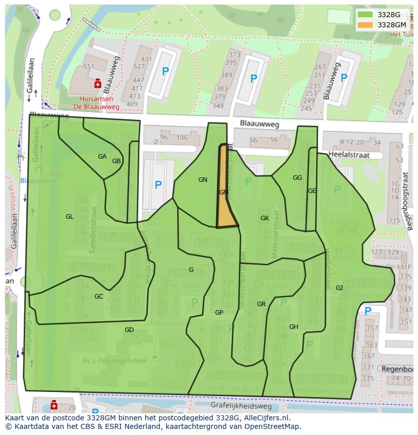 Afbeelding van het postcodegebied 3328 GM op de kaart.