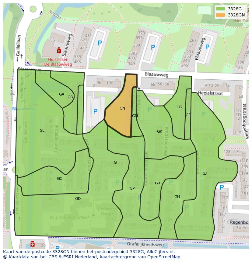 Afbeelding van het postcodegebied 3328 GN op de kaart.