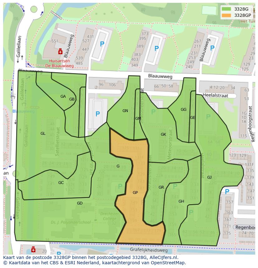 Afbeelding van het postcodegebied 3328 GP op de kaart.