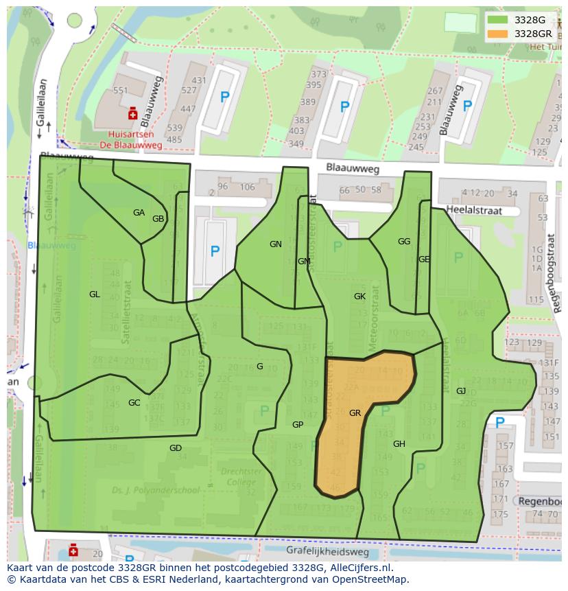 Afbeelding van het postcodegebied 3328 GR op de kaart.
