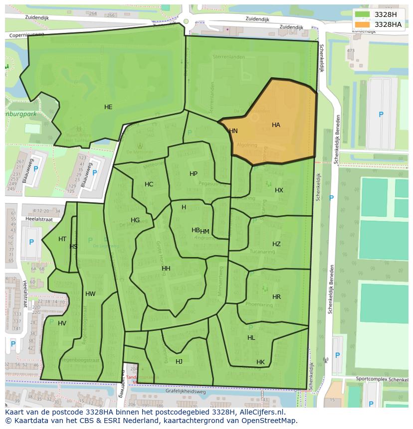 Afbeelding van het postcodegebied 3328 HA op de kaart.