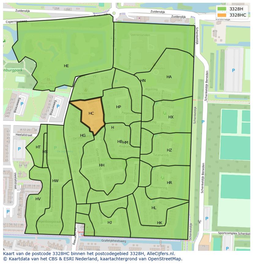 Afbeelding van het postcodegebied 3328 HC op de kaart.