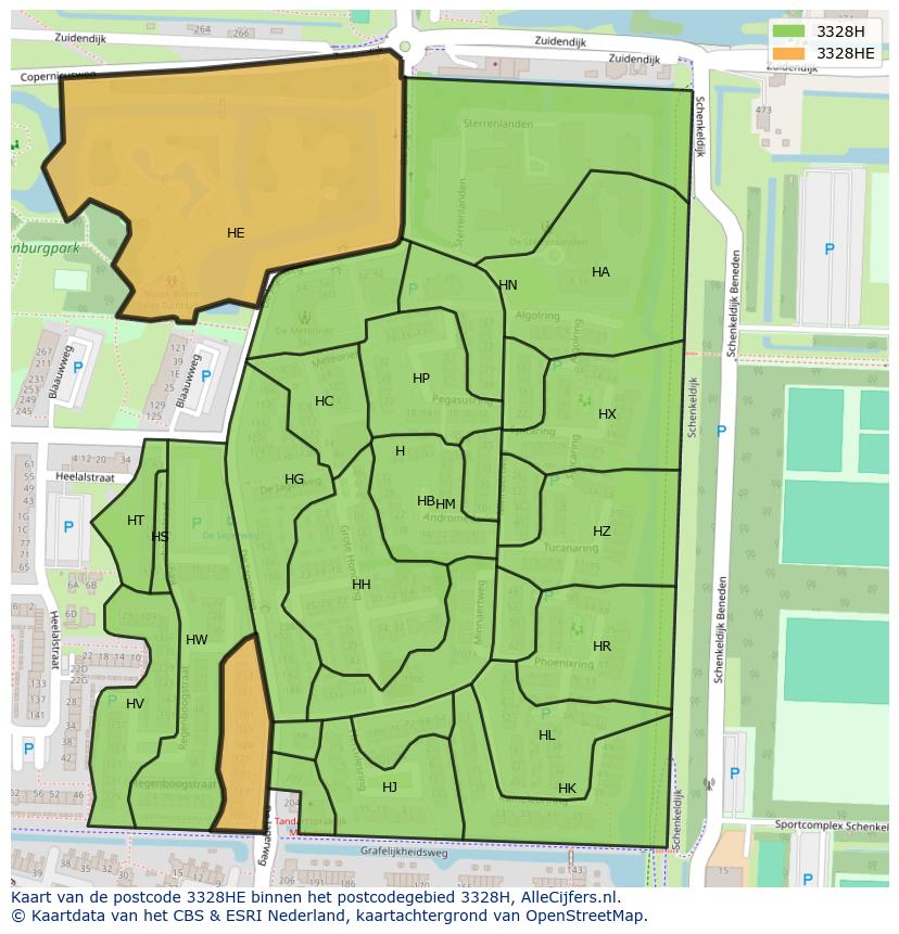 Afbeelding van het postcodegebied 3328 HE op de kaart.