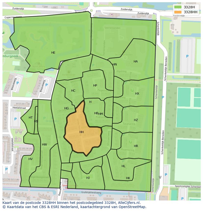 Afbeelding van het postcodegebied 3328 HH op de kaart.
