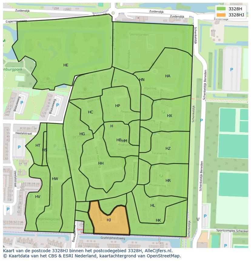 Afbeelding van het postcodegebied 3328 HJ op de kaart.