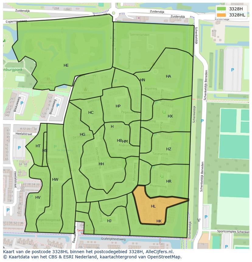 Afbeelding van het postcodegebied 3328 HL op de kaart.