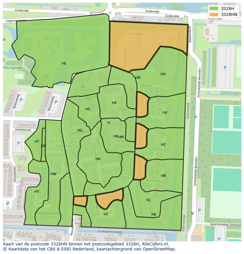 Afbeelding van het postcodegebied 3328 HN op de kaart.