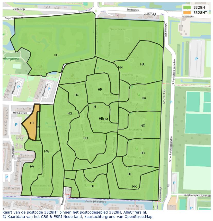 Afbeelding van het postcodegebied 3328 HT op de kaart.