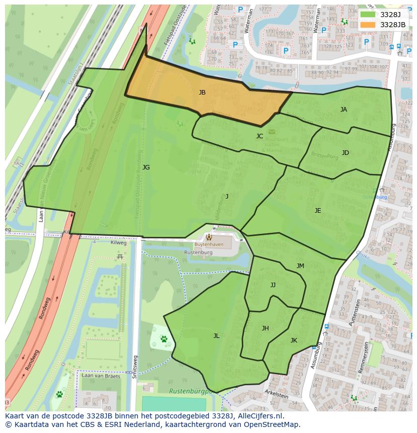 Afbeelding van het postcodegebied 3328 JB op de kaart.