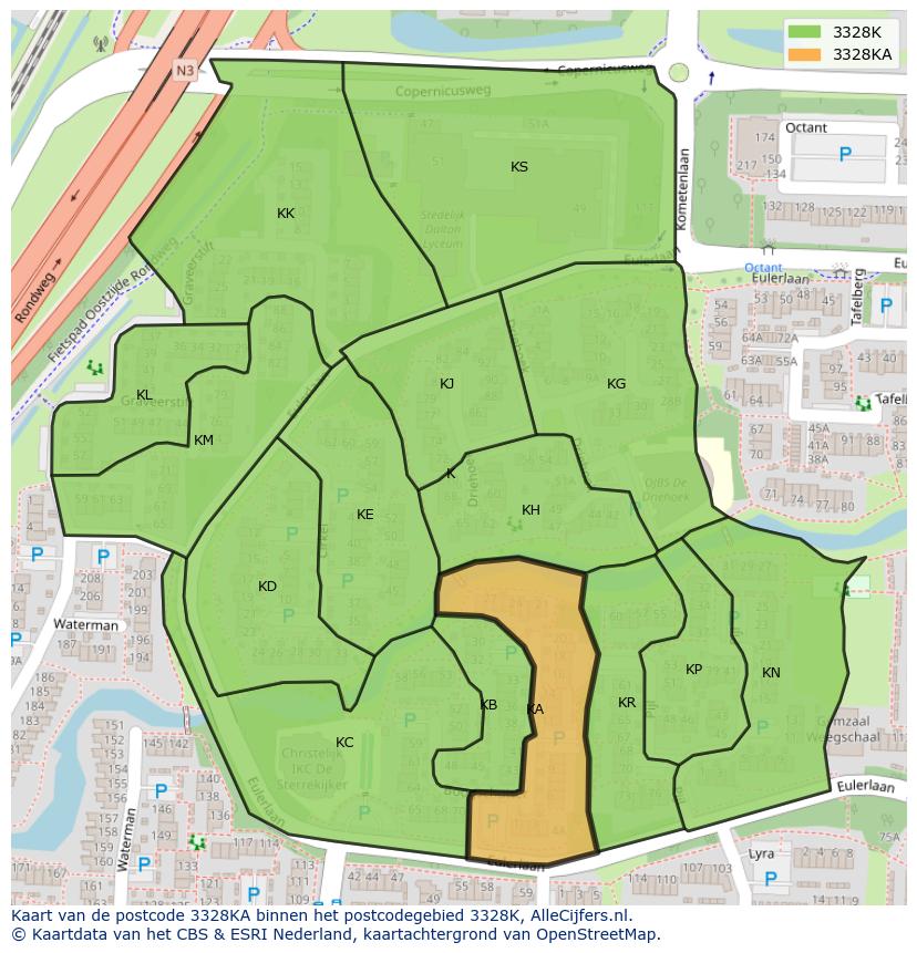 Afbeelding van het postcodegebied 3328 KA op de kaart.