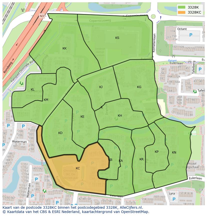 Afbeelding van het postcodegebied 3328 KC op de kaart.