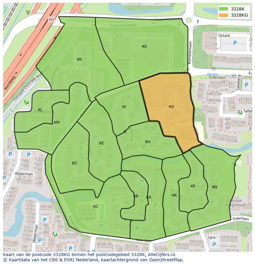 Afbeelding van het postcodegebied 3328 KG op de kaart.