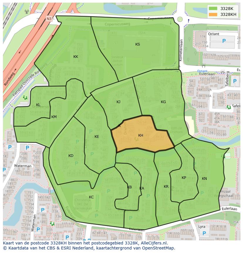 Afbeelding van het postcodegebied 3328 KH op de kaart.