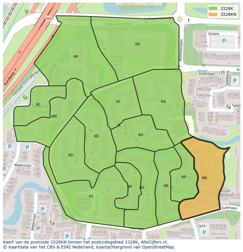 Afbeelding van het postcodegebied 3328 KN op de kaart.