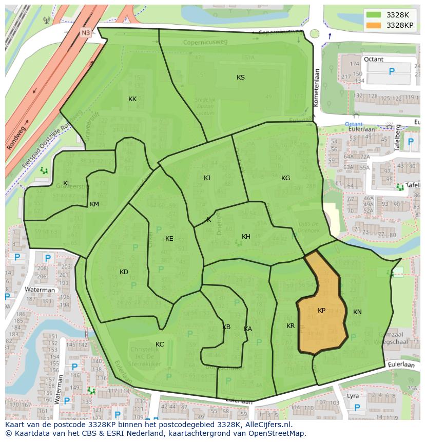 Afbeelding van het postcodegebied 3328 KP op de kaart.
