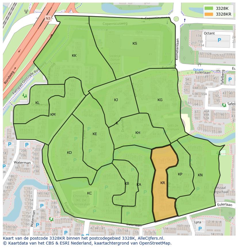 Afbeelding van het postcodegebied 3328 KR op de kaart.