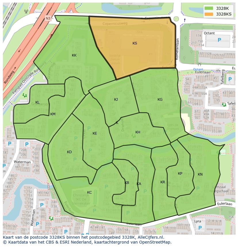 Afbeelding van het postcodegebied 3328 KS op de kaart.