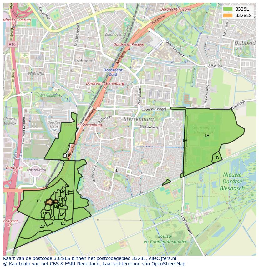 Afbeelding van het postcodegebied 3328 LS op de kaart.