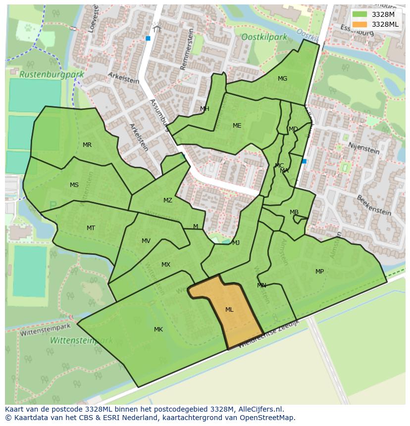 Afbeelding van het postcodegebied 3328 ML op de kaart.