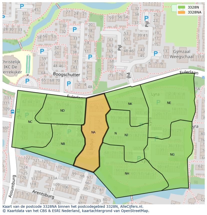 Afbeelding van het postcodegebied 3328 NA op de kaart.