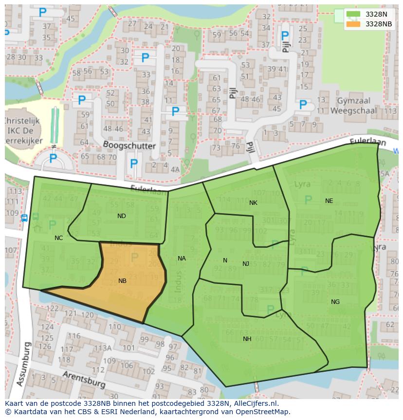 Afbeelding van het postcodegebied 3328 NB op de kaart.
