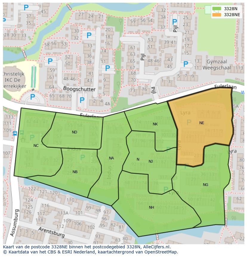 Afbeelding van het postcodegebied 3328 NE op de kaart.