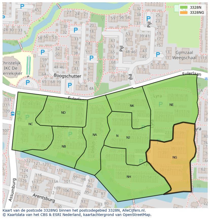 Afbeelding van het postcodegebied 3328 NG op de kaart.