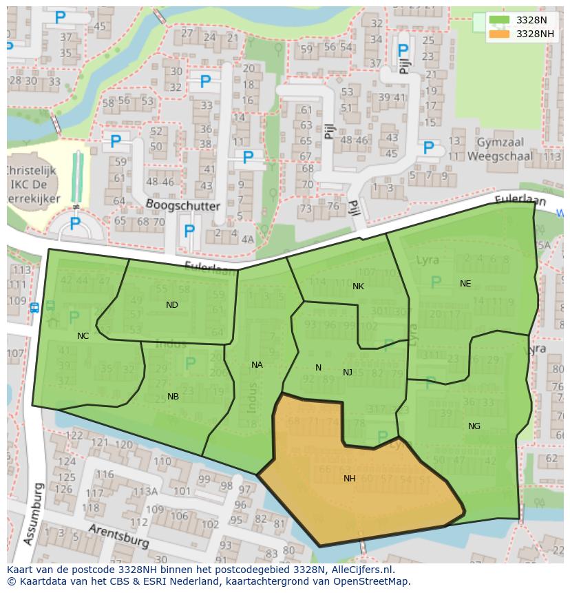 Afbeelding van het postcodegebied 3328 NH op de kaart.