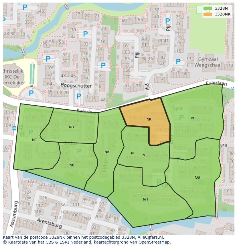 Afbeelding van het postcodegebied 3328 NK op de kaart.