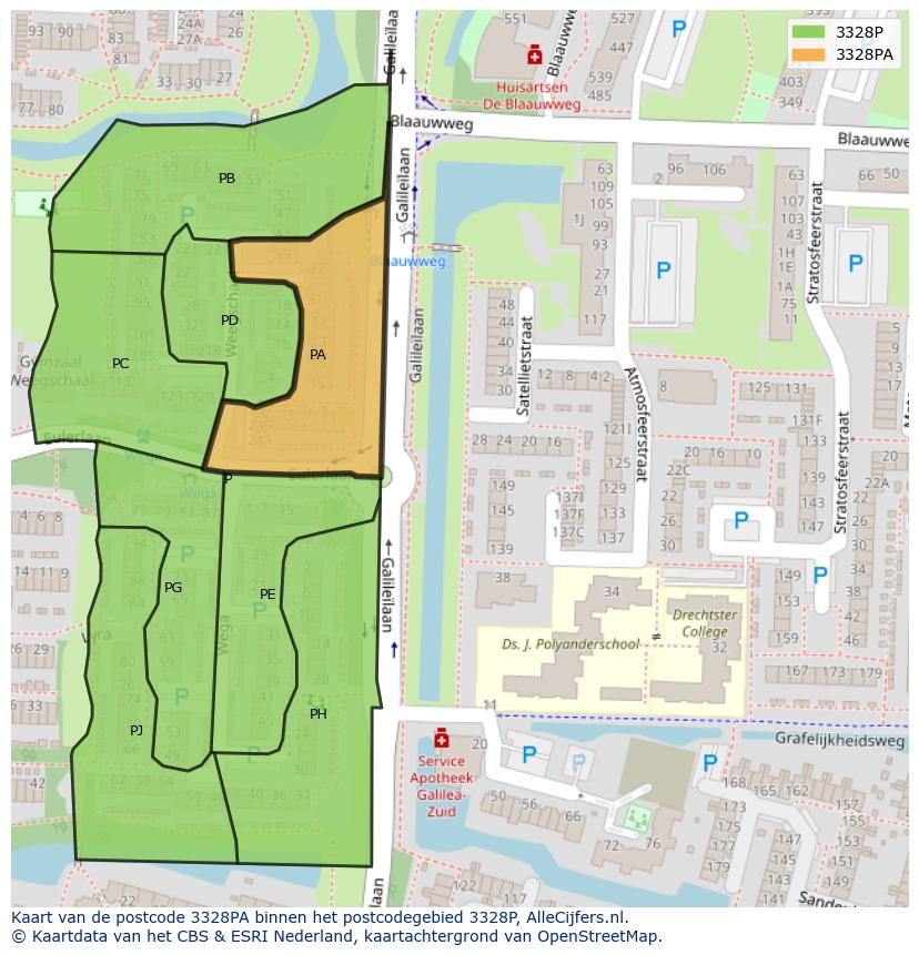 Afbeelding van het postcodegebied 3328 PA op de kaart.