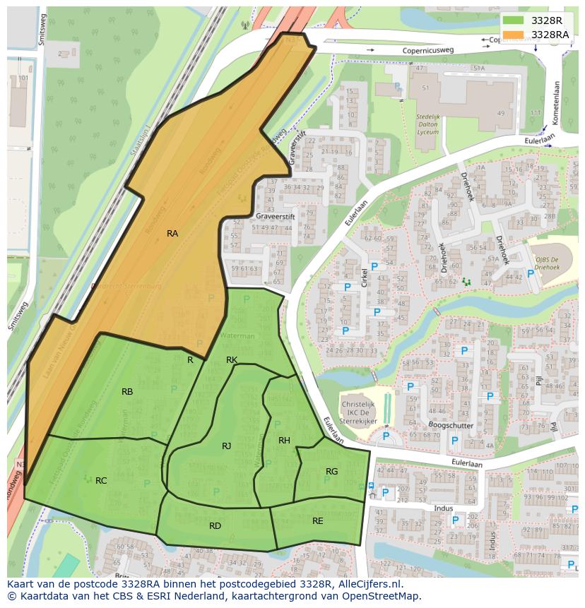 Afbeelding van het postcodegebied 3328 RA op de kaart.