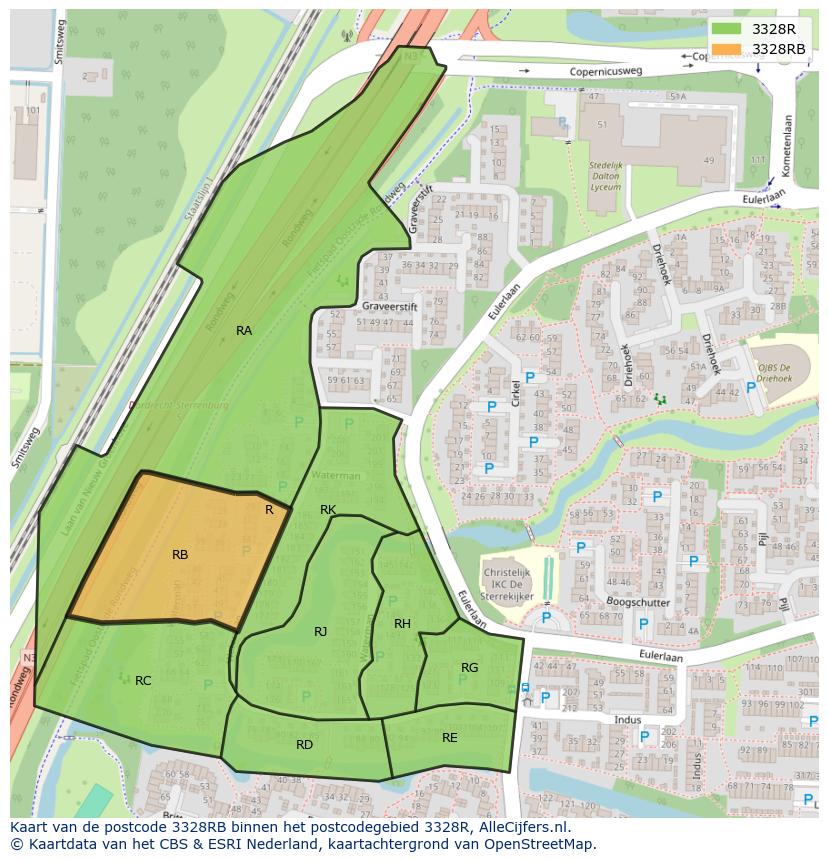 Afbeelding van het postcodegebied 3328 RB op de kaart.